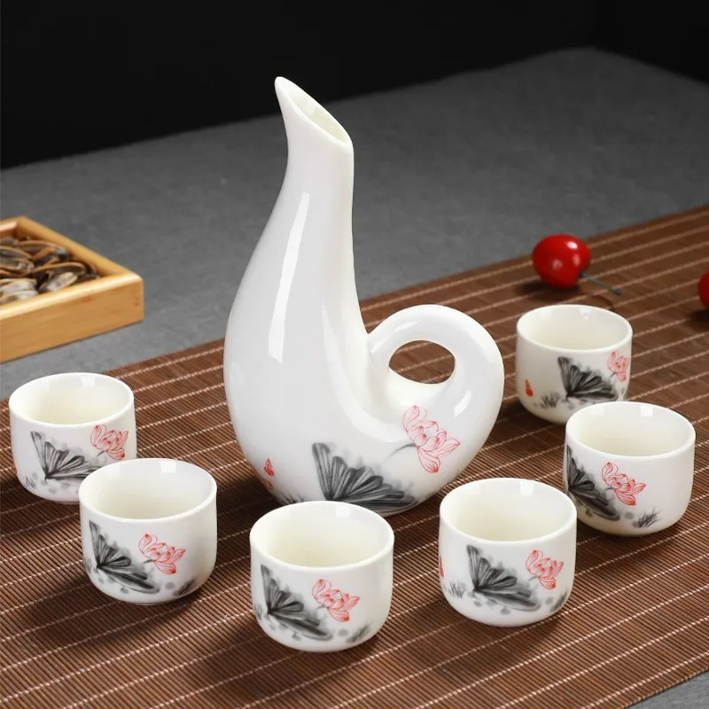 Japanese Sake Set Creative Ceramic Wine Home Insulation Wine Glass Ceramic One Pot Six Cup Sake White Wine Pot Wine Barware Set