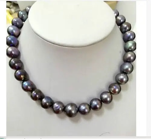 

free shipping stunning 13-14kmm round blackred pearl necklace 18inch14k