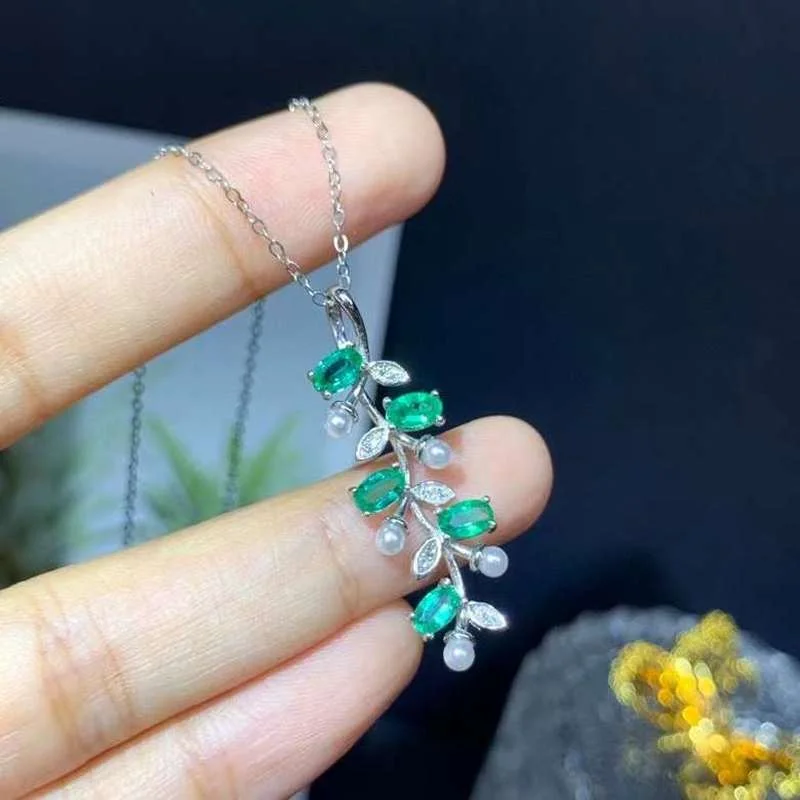 Natural Emerald Gemstone Pendant Necklaces Women Silver 925 Jewelry Necklace Wholesale Anniversary Fine Jewelry