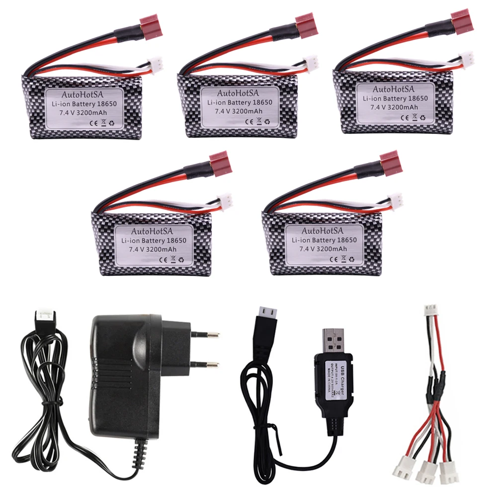 

Battery with Charger set for Wltoys 10428 /12428/12423 Q46 RC Car Spare Parts 7.4V 3200MAH T Plug battery 18650 for RC toy parts