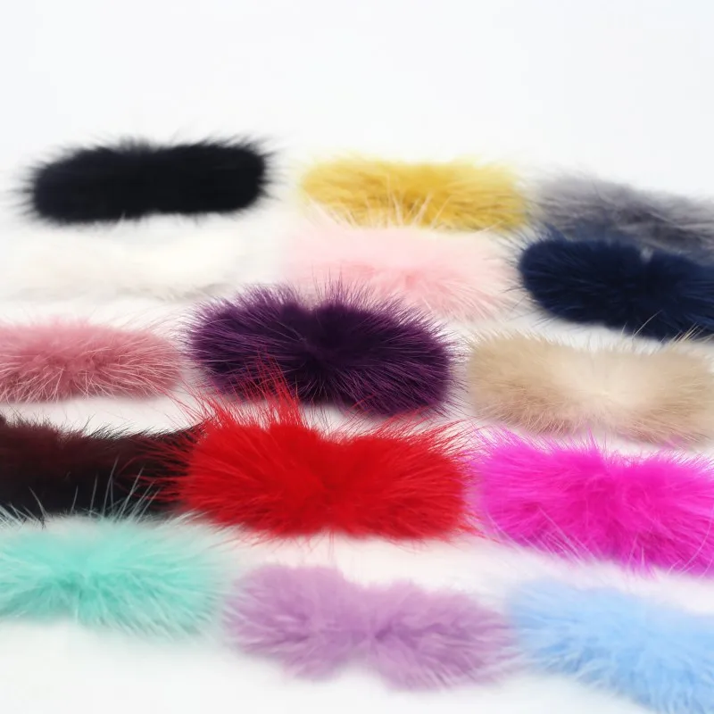 5pcs Colorful Bowknot Mink Hair Fur Soft Pompom 30mm*70mm Wedding Party Decor DIY Handmade Headdress Clothing Hats Supplies