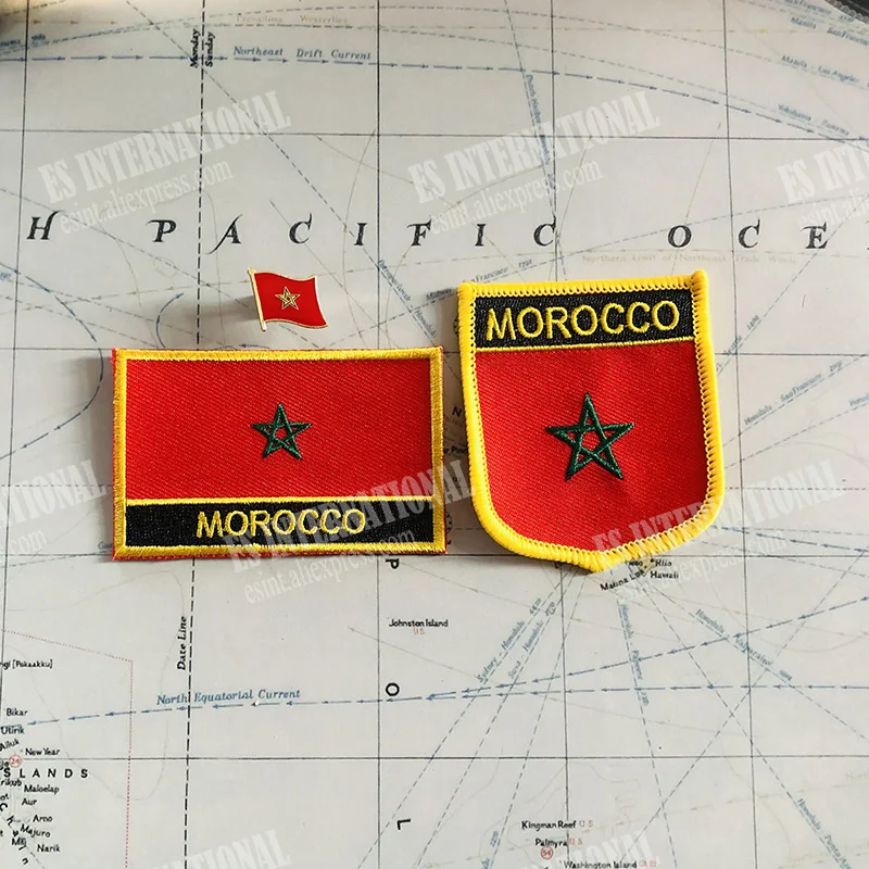 MOROCCO National Flag Embroidery Patches Badge Shield And Square Shape Pin One Set On The Cloth Armband   Backpack  Decoration