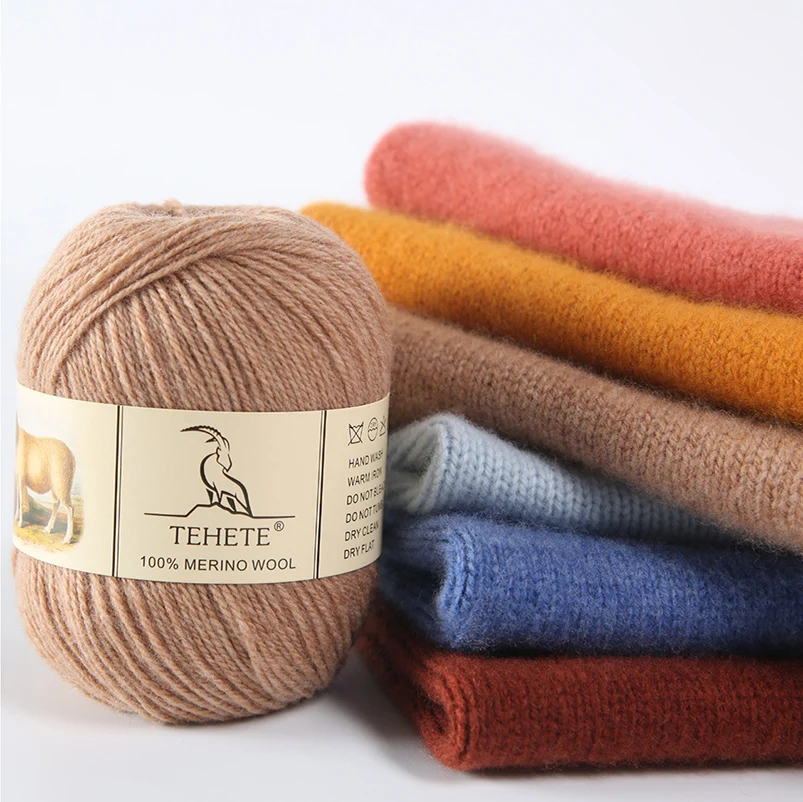 TEHETE 100% Merino Wool Yarn for Knitting 3-Ply Luxury Warm Soft Lightweight Crochet Soild Thread Beginner Sewing Clothing Scarf