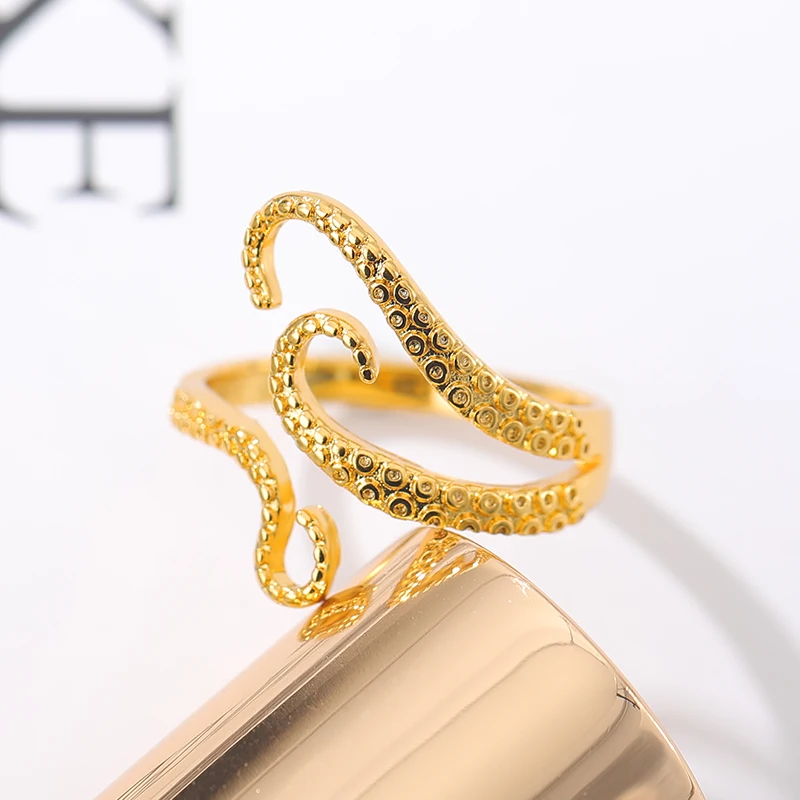 Adjustable Gothic Rings For Women Men Gold Color Sea Squid Octopus Ring Fashion Jewelry Vintage Rock Opened Size Anillos