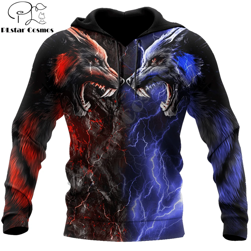 Red and blue wolf 3D All Over Printed Unisex Deluxe Hoodie Men Sweatshirt Streetwear Zip Pullover Casual Jacket Tracksuit KJ0270