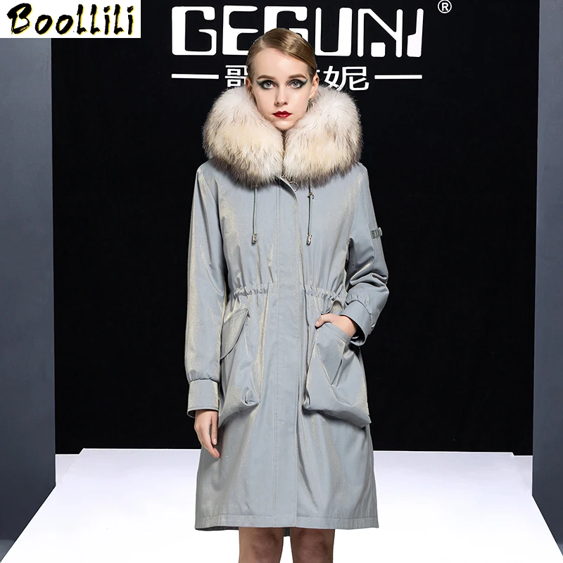 

2023 Real Boollili Fur Coat Female Real Rabbit Fur Liner Parka Winter Jacket Women Raccoon Fur Collar Korean Long Jackets