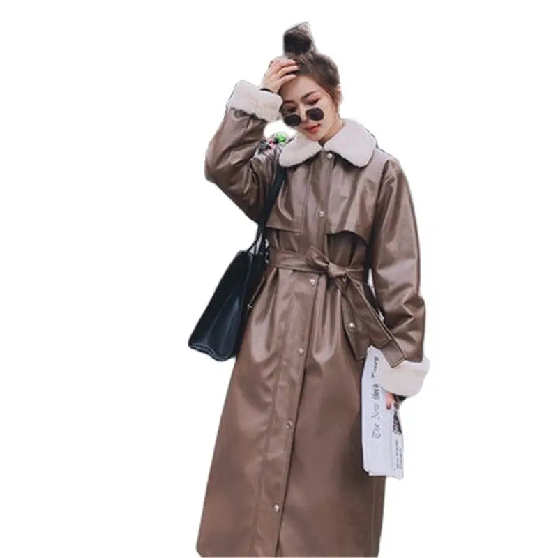 

Fashion Thick Coat Leather Jacket Women Fur coat for women winter plus velvet long style Korean loose cotton-padded clothes A633