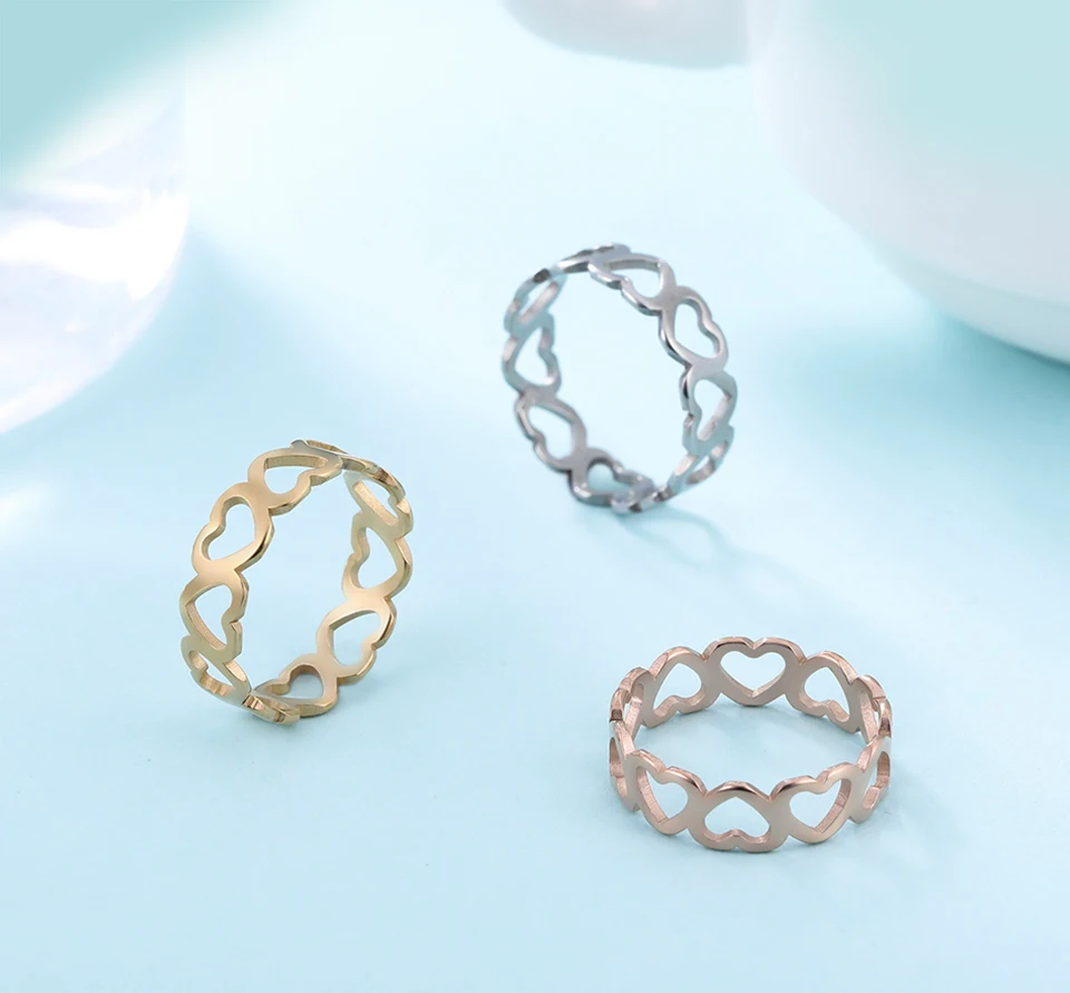 Skyrim Lieblicher Hohlherzring aus Edelstahl, Romantische Roségoldfarbe, Lässige Hochzeits- und Verlobungsringe, Schmuckgeschenk für Frauen – Detail 1