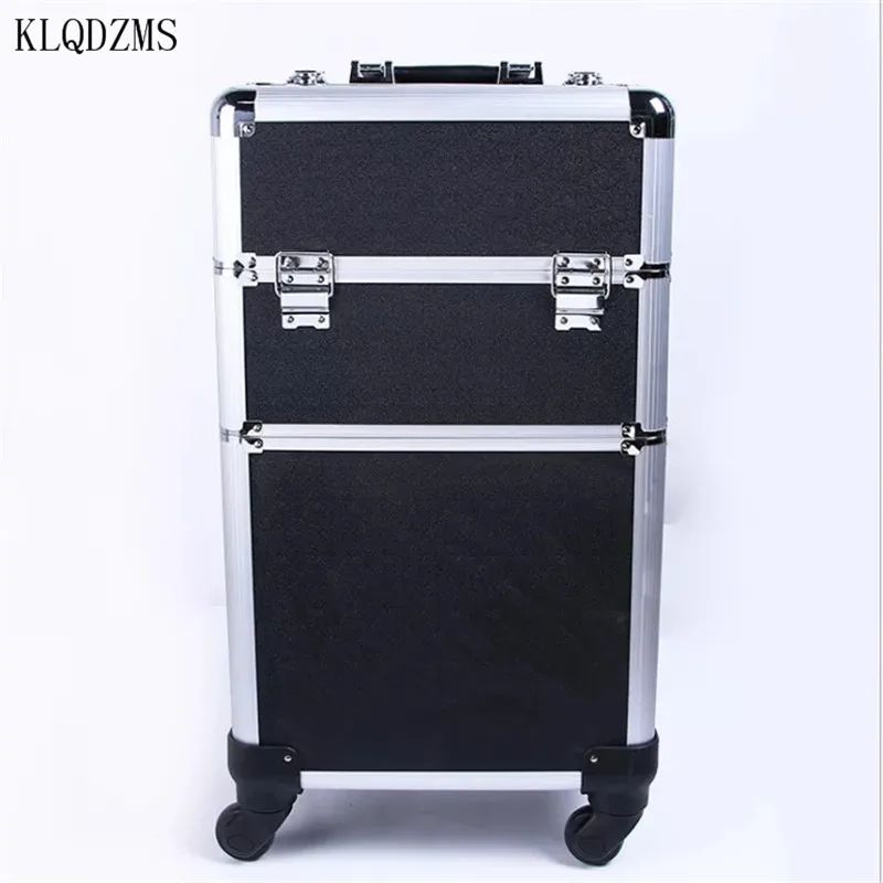 KLQDZMS Cosmetic Case Ladies Aluminum Frame Large-capacity Multi-layer Beauty Nail Tool Box Removable Trolley Makeup Bag