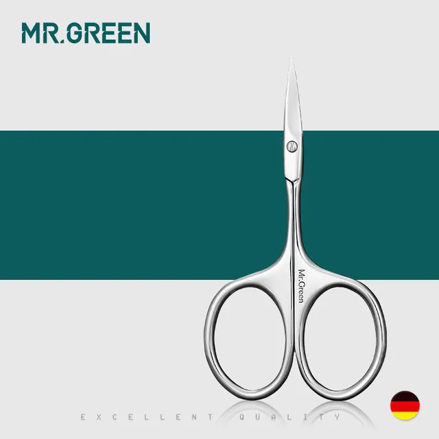 MR.GREEN Manicure Precision profesjonalne ze stali nierdzewnej brwi depilator Trimme narzędzie nożyczki do brwi zakrzywione Blad