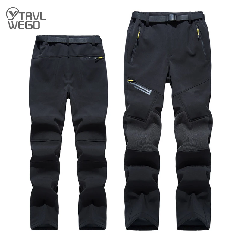 TRVLWEGO Warm Winter Men Outdoor Camping&Hiking Pants Soft Shell Luminous Trekking Waterproof Fleece Windproof Skiing Trousers