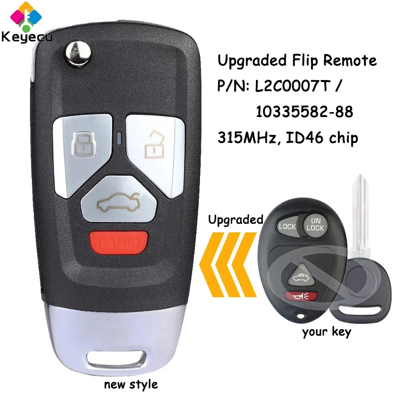 KEYECU Upgraded Flip Remote Car Key With 4 Buttons 315MHz ID46 Chip for Chevrolet Colorado Canyon H3 2006-2010 Fob L2C0007T