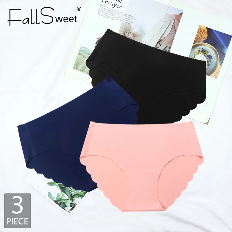 

FallSweet 3Pcs/Set Seamless Panties Underwear Women Mid Waist Briefs Solid Color Ladies Underpants Sexy Lingerie