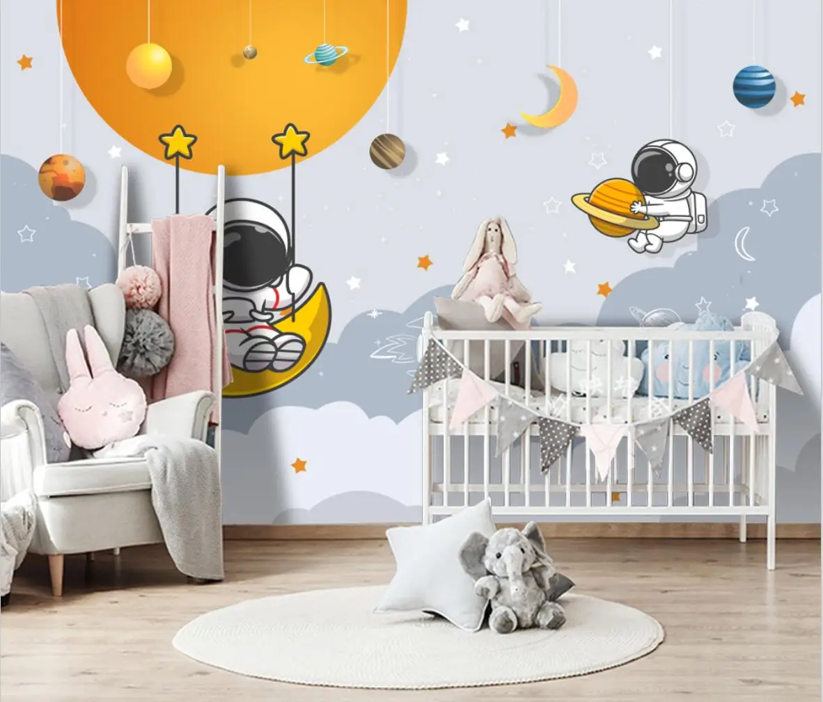 

beibehang Custom Modern nordic cartoon cosmic astronaut mural wallpaper for children's room TV background decoration living room