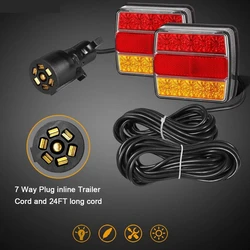 Universal LED Trailer Towing Tail Light Kit with Reflex Board Brake Stop 7.5m Cable 7Pin Plug Waterproof US License Plate Lamp