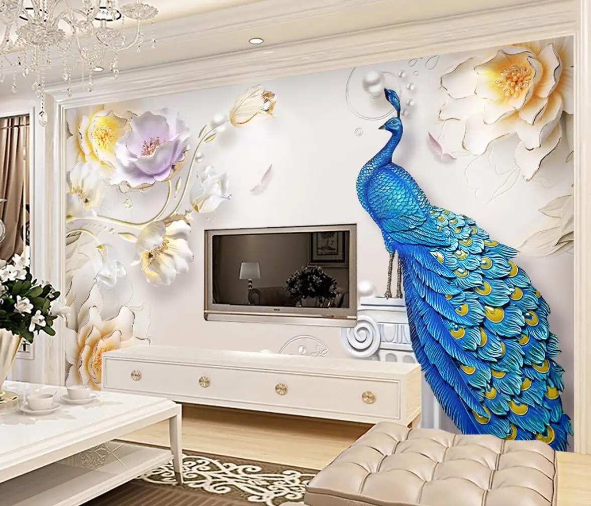 beibehang custom Simple peacock 3d wallpapers for Living Room Background Wall Painting Home Decor wallpaper bedroom decoration