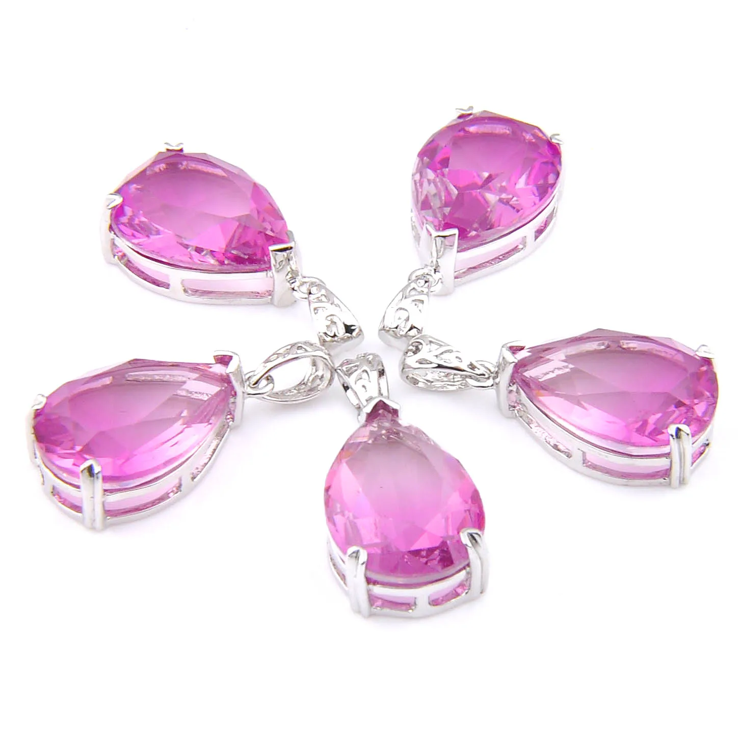 

MIX 5 PCS Xmas Gifts Big Offer Teardrop Purple Rainbow Bi-Colored Tourmaline Necklaces Pendants for Holiday Party Gifts