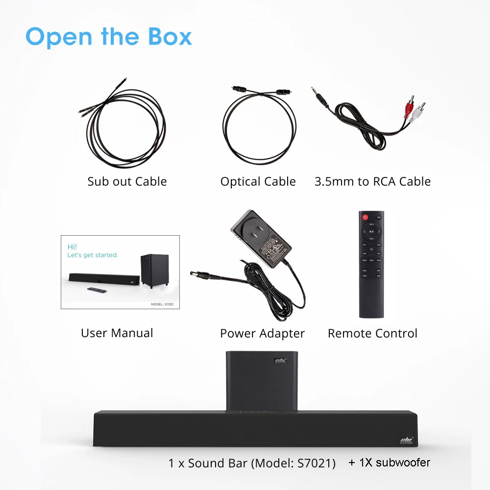 100W TV SoundBar 2.1 Bluetooth Speaker 5.0 Home Theater System 3D Surround Sound Bar Remote Control With Subwoofer For TV