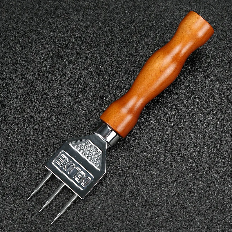 Sturdy Stainless Steel Ice Pick Three Pronged Chipper with Solid Wood Handle for Cocktail Bartender Bar Tools