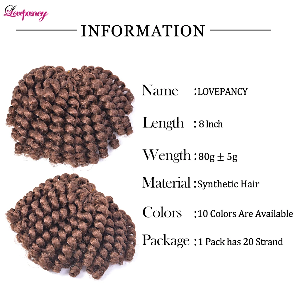 Lovepancy 8Inch Curly Jumpy Wand Curl Jamaican Bounce Synthetic Braiding Hair Extensions Afro Crochet Braid Hair For Black Women