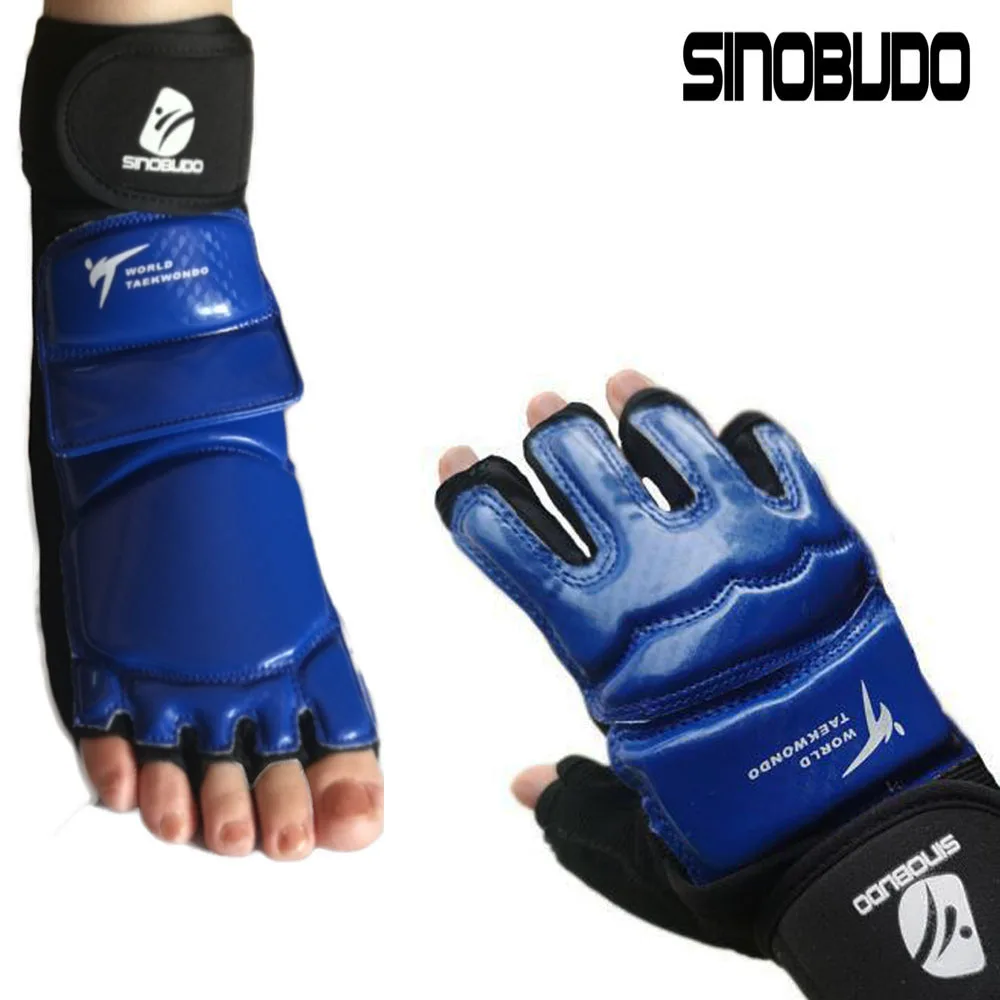 Taekwondo di alta qualità WT Pu guanti a mano calzini per piedi Protector Guard Karate Boxing caviglia Palm Protector Guard Gear Suit adulto bambino