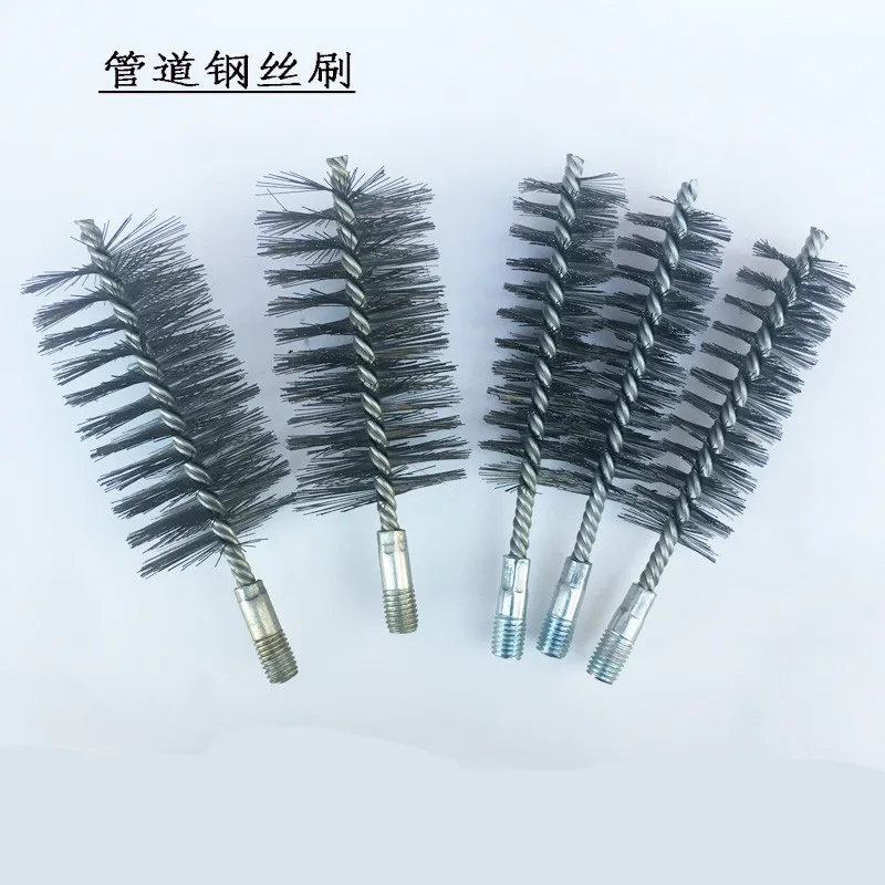 1Pc Steel Round Wire Tube Pipe Cleaning Brush With 12mm 6mm Thread 10/12/14/16/18/20/25/30/32/35/38/40/43/45/50mm