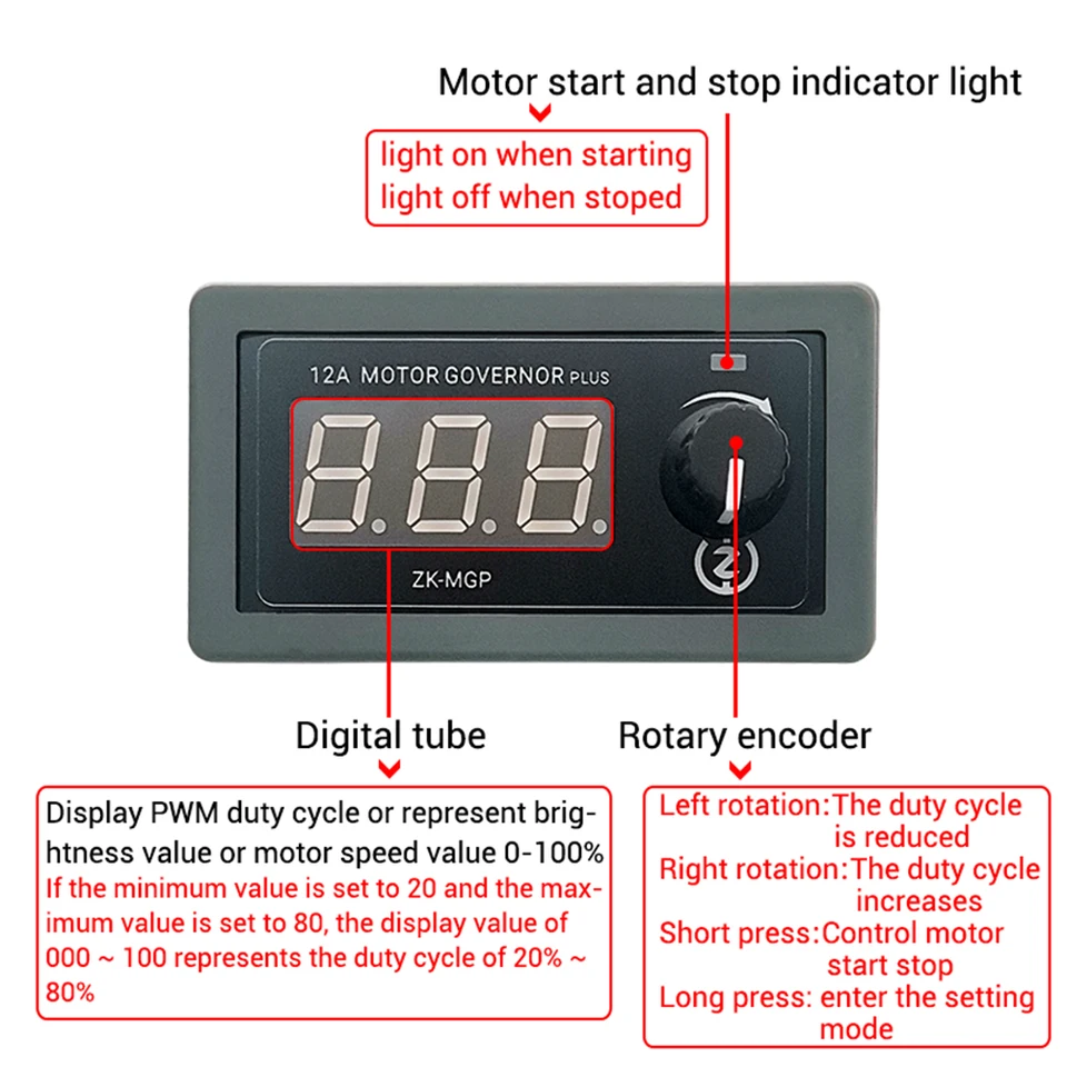 ZK-MGP PWM DC Motor Speed Controller 1KHz-99KHz Frequency