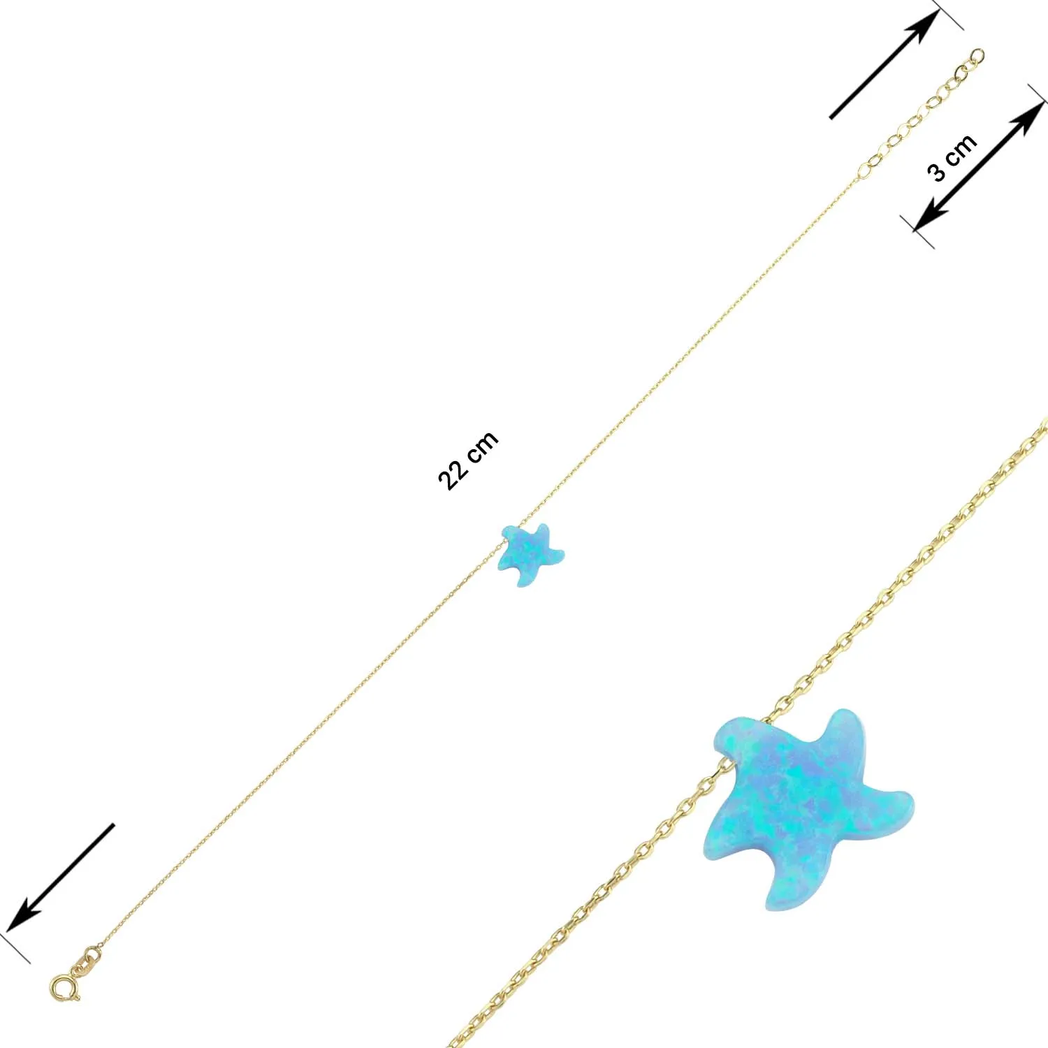 14K (585) Gold Opal Stone Starfish Anklet