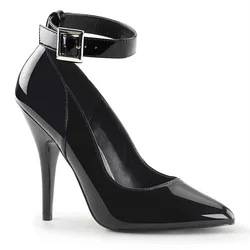 Women Pumps Brand 13CM Thin High Heels Black Patent Leather Buckle Strap waterproof Office & Career shoes for woman white red