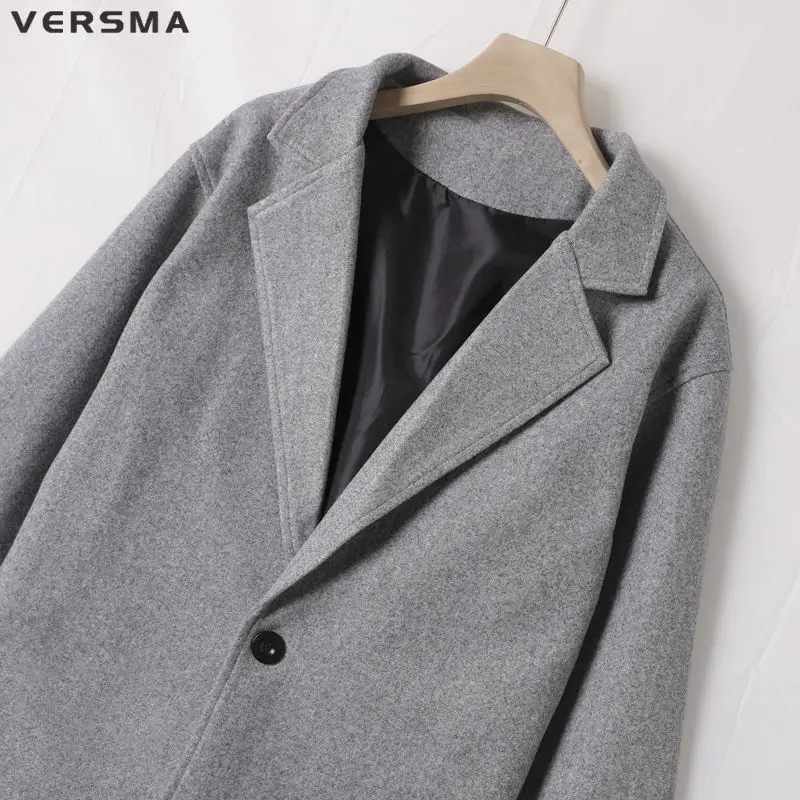 VERSMA Korea Fashion Kasual Longgar BF Kopi Wol Mantel Panjang Pria Musim Dingin Gaya Antik Pakaian Pria Jaket Panjang Mantel Mantel 3XL