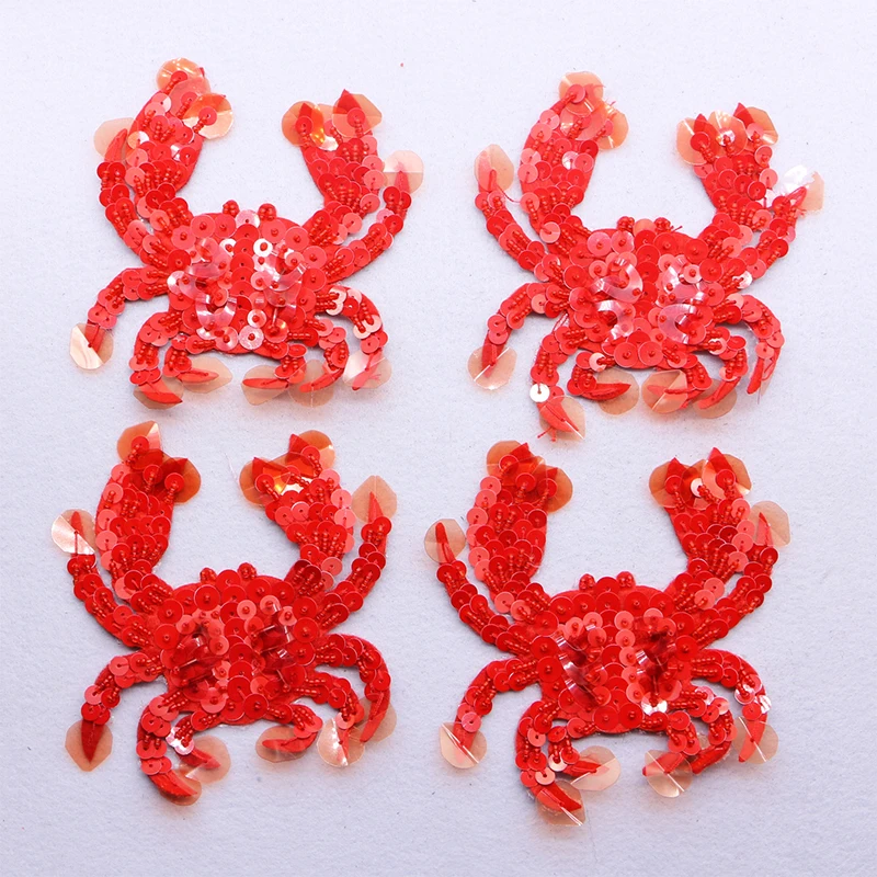 1PCS Hand Nailed Bead Scarlet Sequin Patch, Crab Patch, Embroidery Garment Decoration Patch, Nail Bead Hand Sewing