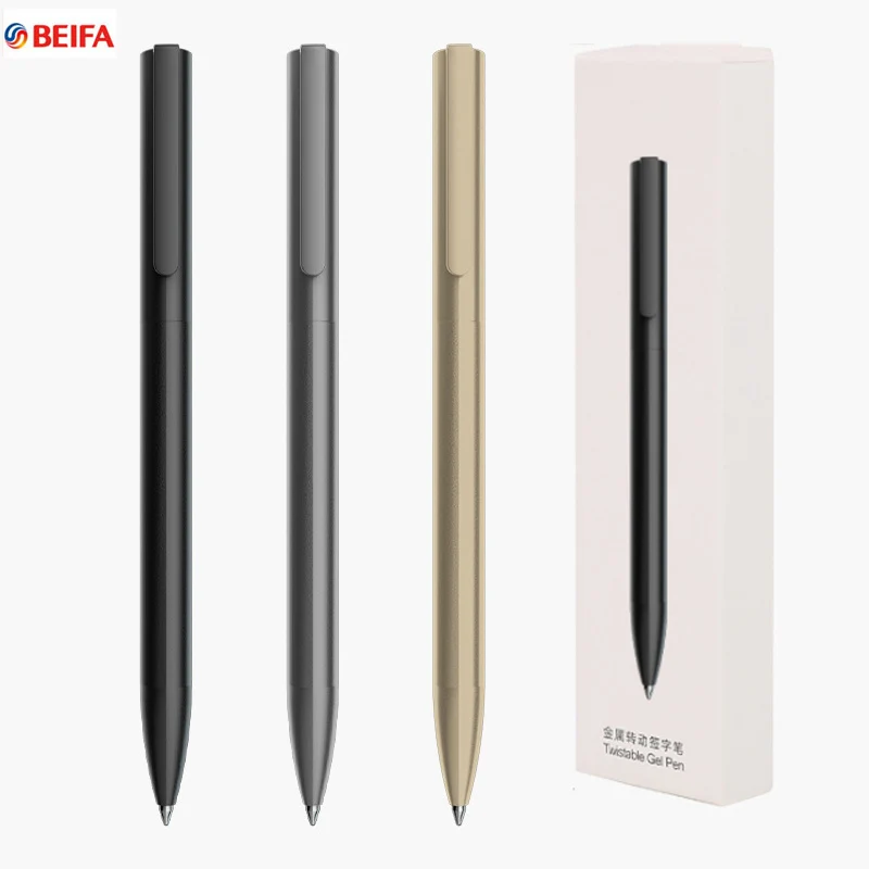 BEIFA Metal Gel Ink Pen Rotating 0.5MM Black Switzerland Blue Refill Business Signing School Office Stationery Supplies