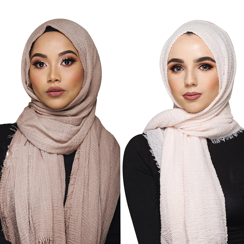 Foulard hijab froissé en coton doux pour femme musulmane, prix de gros, 70x180cm, châles et enveloppes islamiques