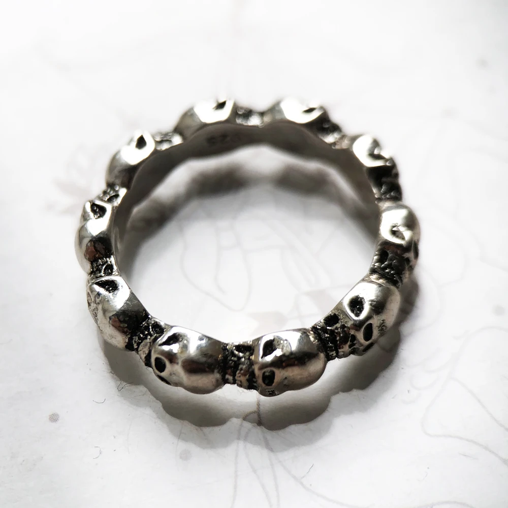 Skulls-女性と男性のためのスターリングシルバーリング,ストリートジュエリー,ヴィンテージスタイル,925