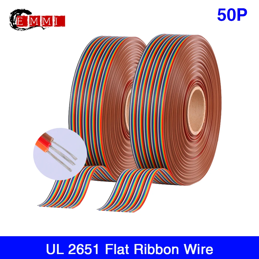 61 meters PVC material Tinned copper Top Quality UL2651 28AWG 50PIN Colorful Flexible Flat Ribbon Cable 7*0.127mm