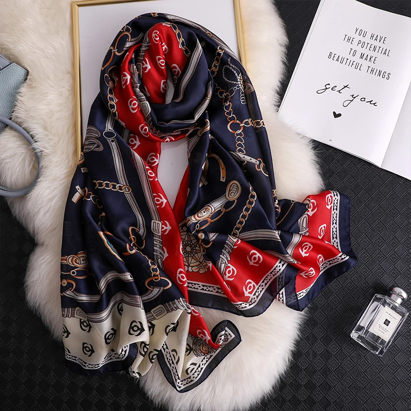 

180*90cm Luxury Brand Women Scarf Summer Silk Shawl office Lady Wrap Soft Female Europe Designer Beach Bandanna foulard muffler