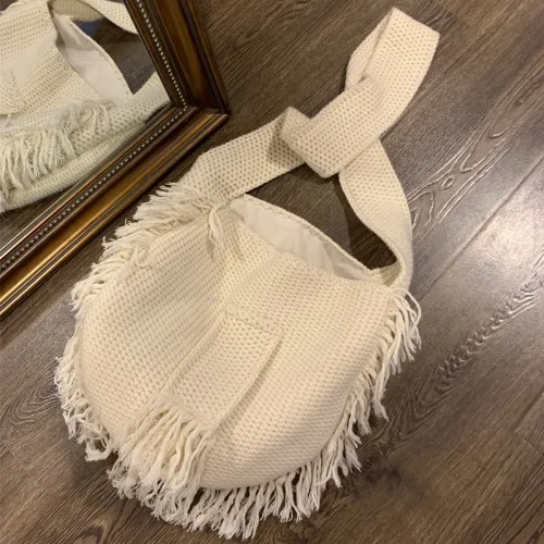 New Handmade Rope Female Woven Handbag Knitted Beach Bag Tassel Bohe Bolsos Feminine Crochet Fringed Women Shoulder Bags