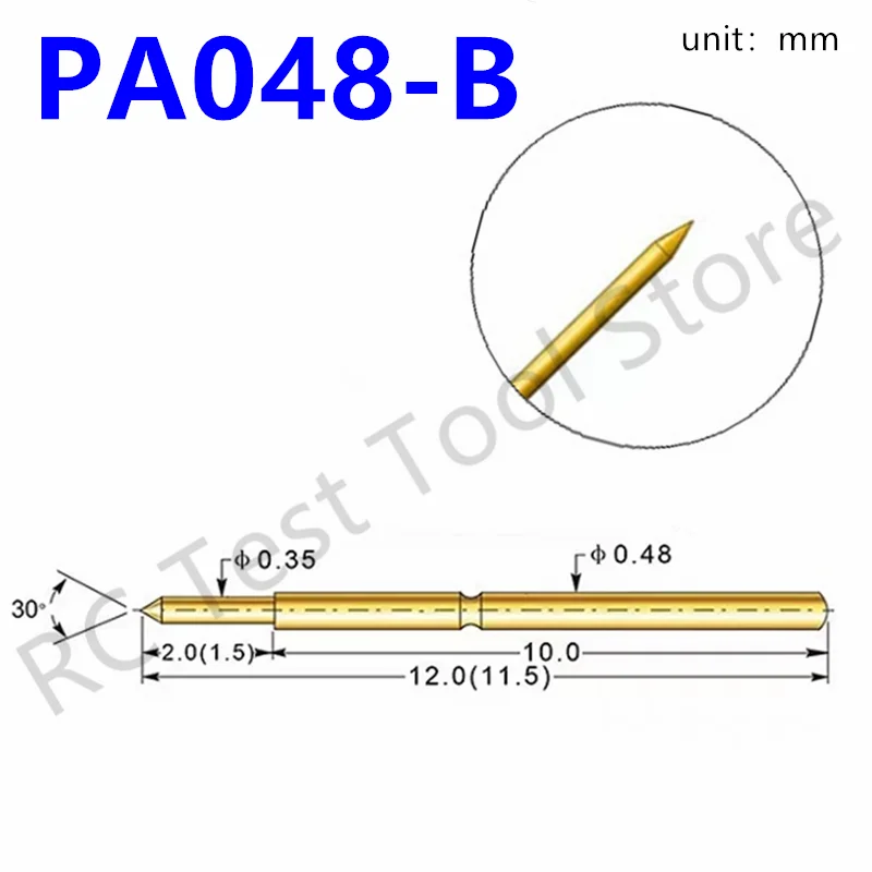 100PCS PA048-B Spring Test Probe PA048-B1 Pogo Pin P048-B Test Pin P048-B1  Metal Probe Detection Needle Length 12mm Test Probe