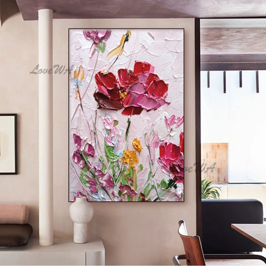 100% Hand Painted Artwork Knife Flower Abstract Oil Painting Wall Art Home Decoration Picture Hand Painting On Canvas Unframed