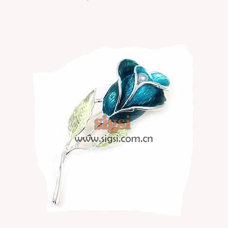 

100pcs fancy metal enamel rose blue/purple flower rhinestone brooch pin for wedding/party/gift