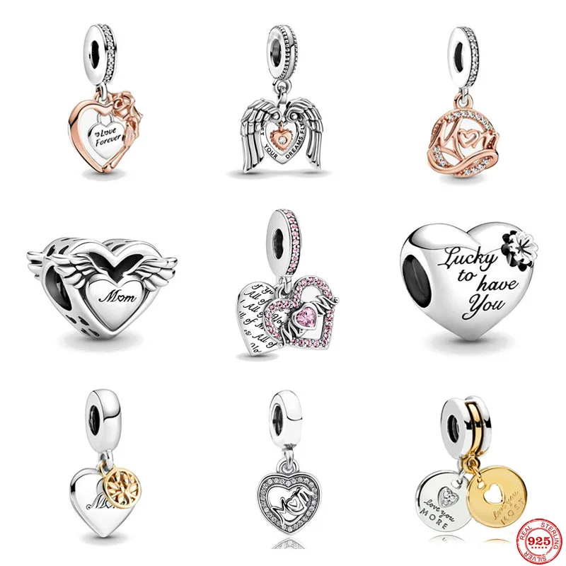 Authentic 925 Sterling Silver Beads HEART & MUM Two-tone Family Tree  DANGLE Charm Fit Original Bracelet DIY Jewelry