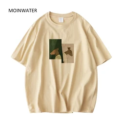 MOINWATER kobiety nowe letnie t-shirty z krótkim rękawem Lady Deer wzór zielone koszulki damskie Khaki T-shirt topy MT21041