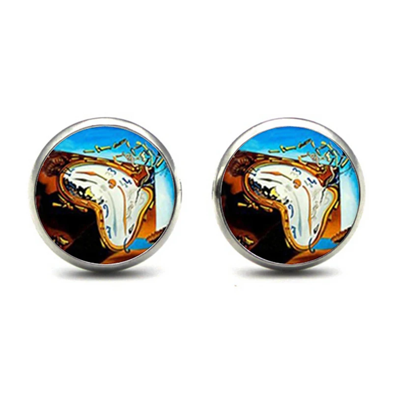 Salvador Dali Studs Earrings SalvadorDali Painting Ear Nail At the Moment of Explosion Earring Glass Cabochon