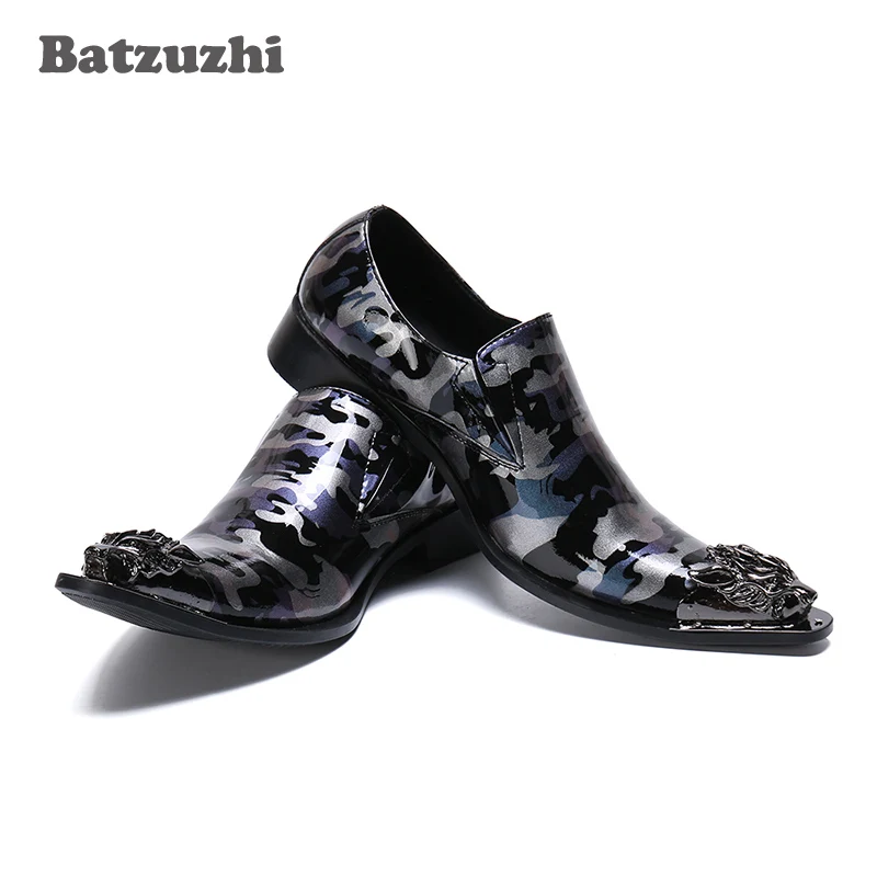 

Batzuzhi Formal Shoes Men Pointed Metal Tip Genuine Leather Dress Shoes Men chaussure homme Party and Wedding Shoes for Men