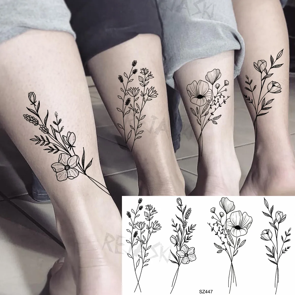 Flor de papoula pequena tatuagens temporárias para mulheres adulto lavanda realista falso tatuagem adesivo arte do corpo transferência de água tatoos