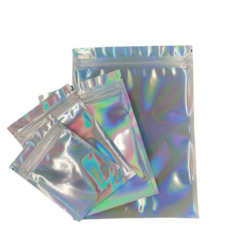 10Pcs 7.5x10/8.5x13/10x15cm Iridescent Holographic Plastic Opp Bag Pouch For Wrapping Favor Jewelry Packaging Business Wholesale