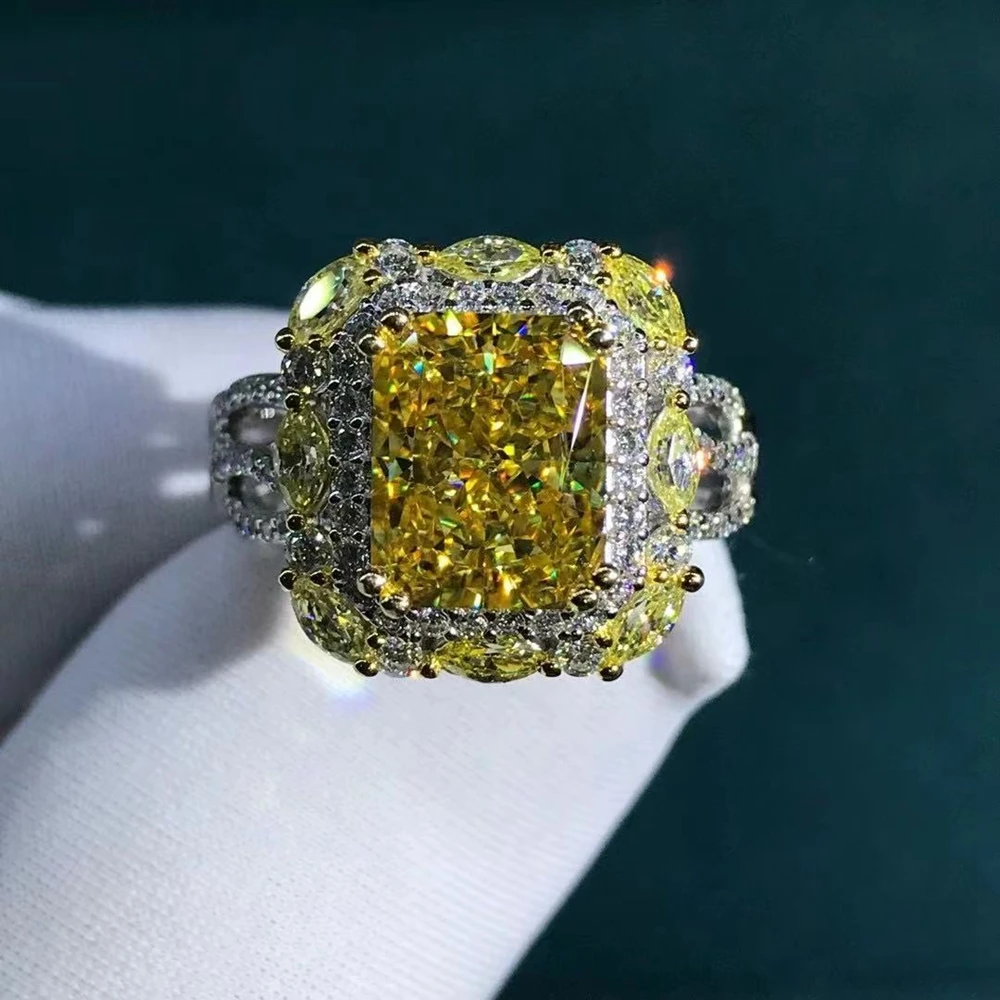 Wuiha 100% 925 prata esterlina 3ex radiante corte 3ct vvs amarelo criado moissanite casamento noivado anel personalizado jóias finas