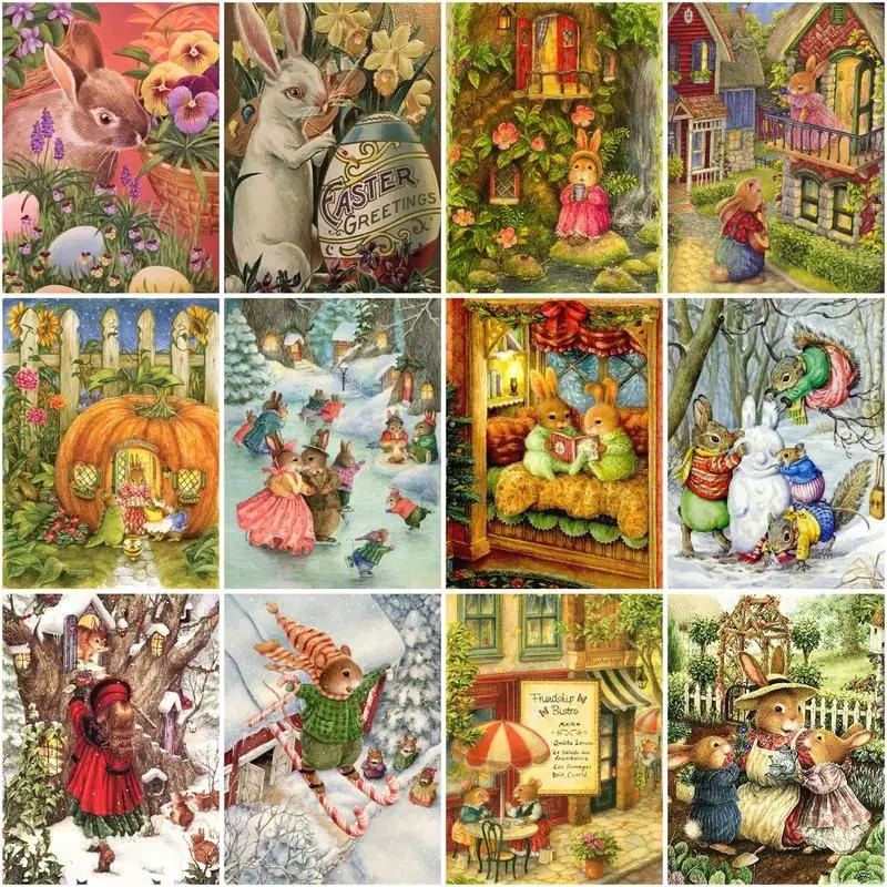 

CHENISTORY Diy Pictures By Number Rabbit Animal Kits Painting By Numbers Landscape Handpainted Art Drawing On Canvas Home Decor