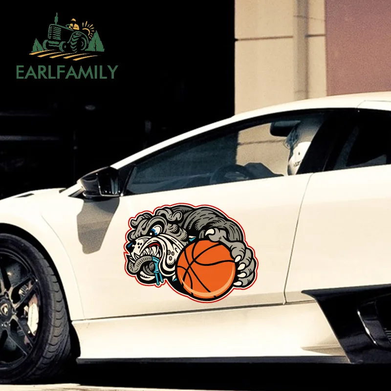 

EARLFAMILY 43cm x 33cm Car Body Stickers Bad Dog Play Basketball DIY Car Decal Waterproof Vinyl Car Wrap Creative Car Styling