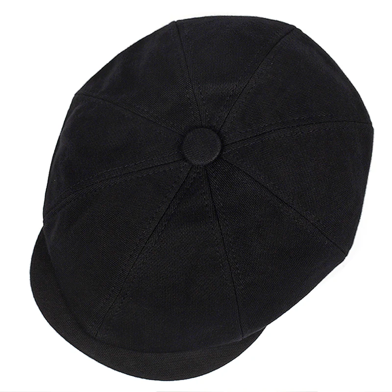 Gorra de sarga de algodón para hombre y mujer, sombrero de ocho paneles, estilo Retro, Boina grande, color negro, 2019